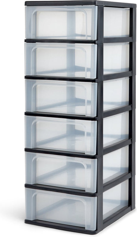 Iris organizer chest ladesysteem a4 - 6 middelgrote lades - 6 x 7l - kunststof - zwart transparant