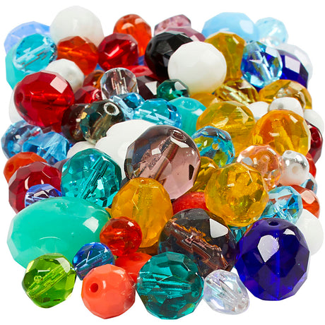 Creativ company facet glaskralen mix - sieraden kralen - diverse kleuren - glasparels hobby - 400gr - 3-15mm