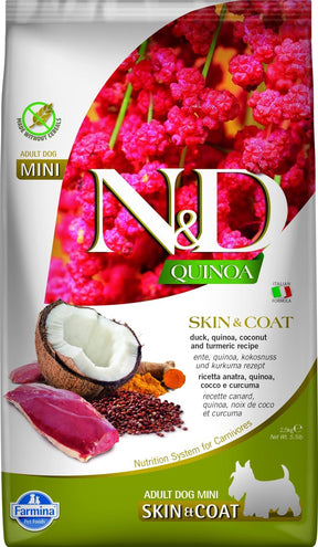 N d farmina dog quinoa skin coat duck adult mini - 2,5 kg