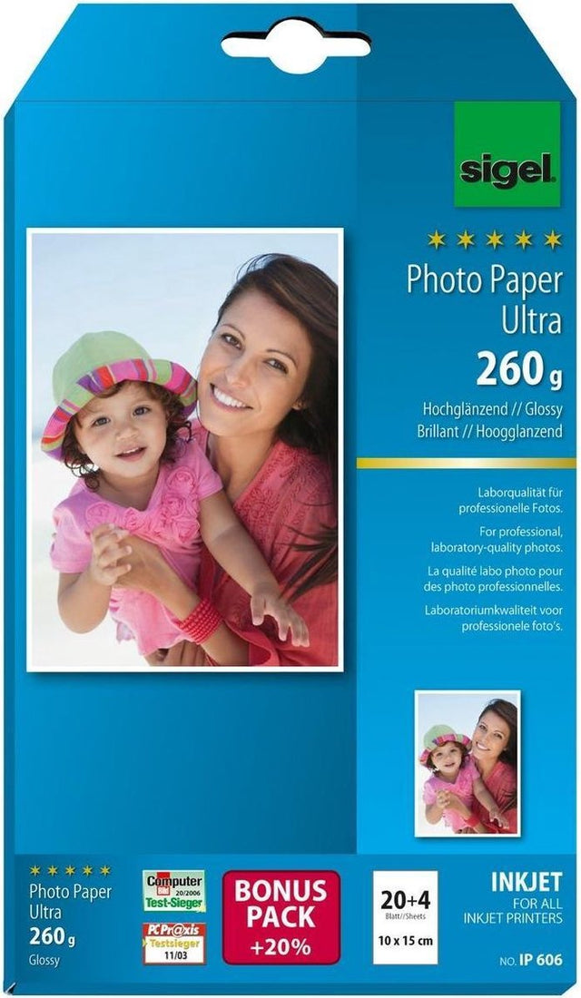 Sigel inkjet fotopapier ultra 10x15 cm 260 grams 24 vel