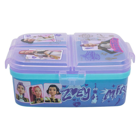 Stor kpop demon hunters kinderlunchbox – broodtrommel met 4 vakken voor kinderen vanaf 4 jaar - vaatwasserbestendig bpa-vrij - blauw paars