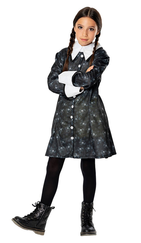 Rubies - horror films kostuum - wednesday addams back to school - meisje - zwart - maat 128 - halloween - verkleedkleding 128