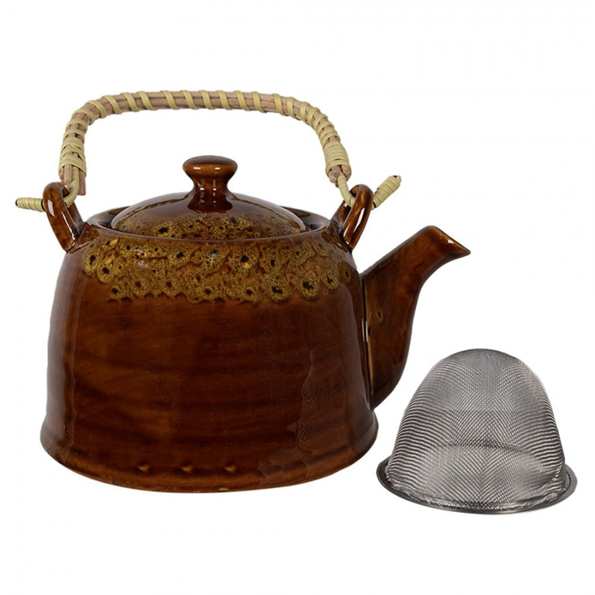 Clayre eef theepot met filter bruin geel keramiek ã˜14x12cm 750ml