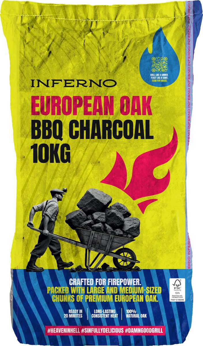 Inferno - 10kg europees eik - houtskool - charcoal - 100% fsc - grove stukken houtskool