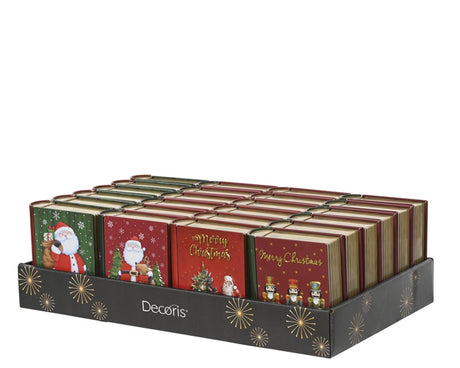 Decoris blik bookvorm kerst 11,8x10x3,8cm 4 assorti