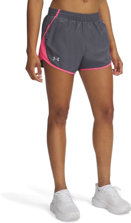 Under armour ua fly by 3'' shorts-gry dames sportbroek - castlerock - super roze - reflecterend xl