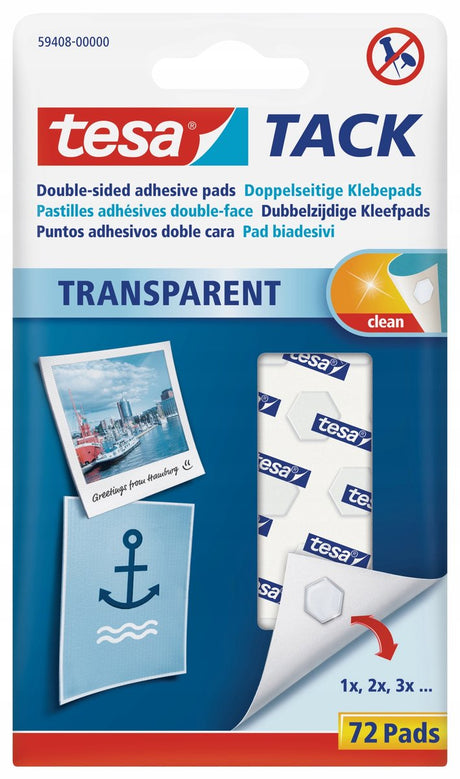 Tesa tack plakrondjes pads - 72x stuks - zelfklevend dubbelzijdig tape - plakrondjes pads voor o.a. foto's, tekeningen en kaarten