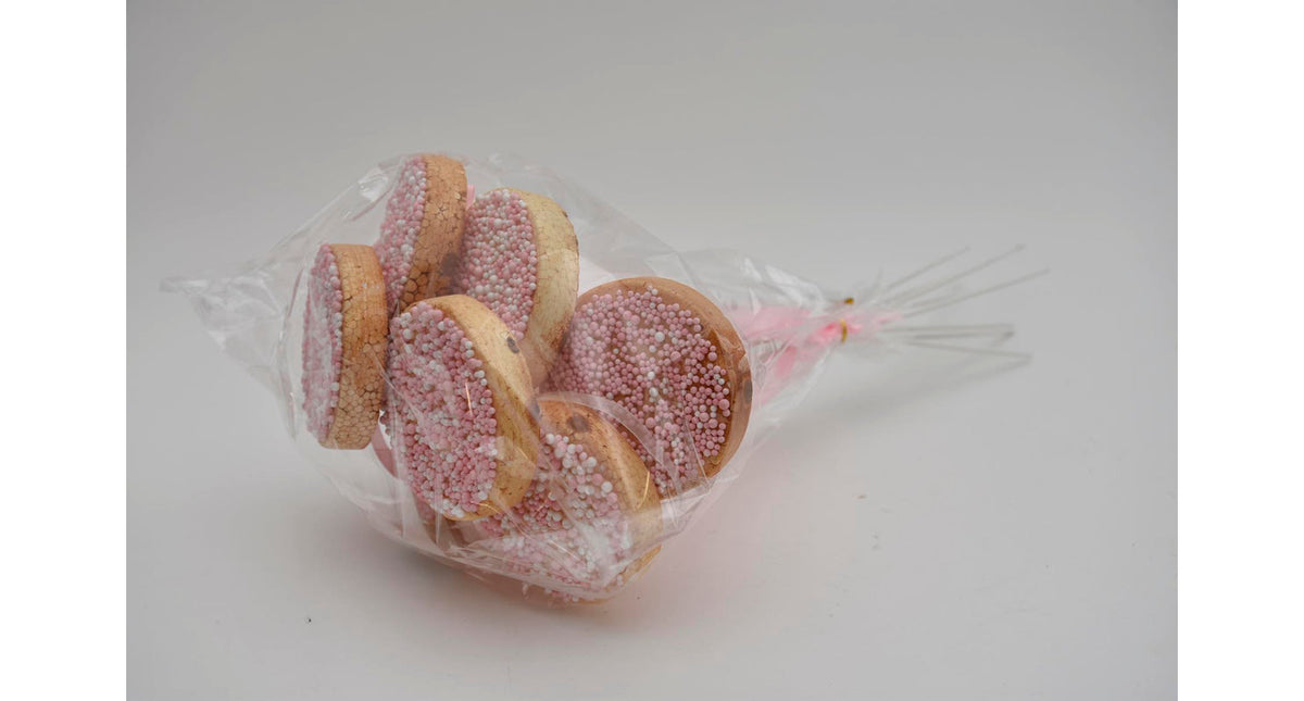 Pak á 8 beschuit roze groot met lint op stok 50cm