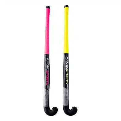 Angel sports hockeyset 2 sticks 33” – kunststof hockeysticks geel roze met gele bal – straathockey set voor buiten en training – engelhart