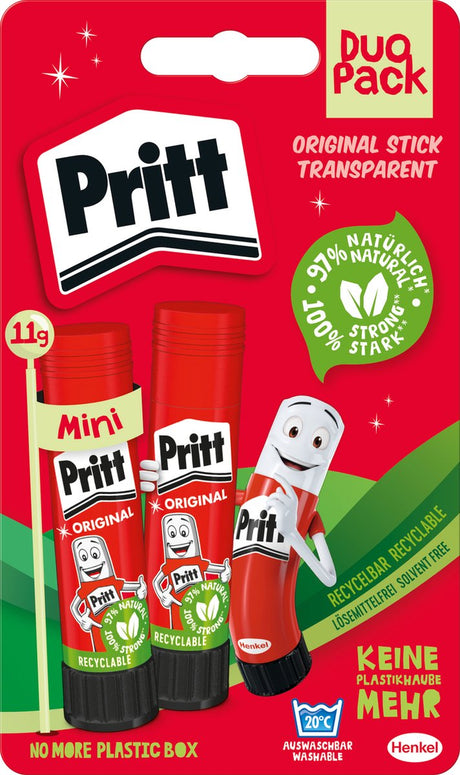 Pritt stick original lijmstift duopack 2 x 11g - oplosmiddelvrij - voor school, kantoor knutselen - kindvriendelijke hobbylijm