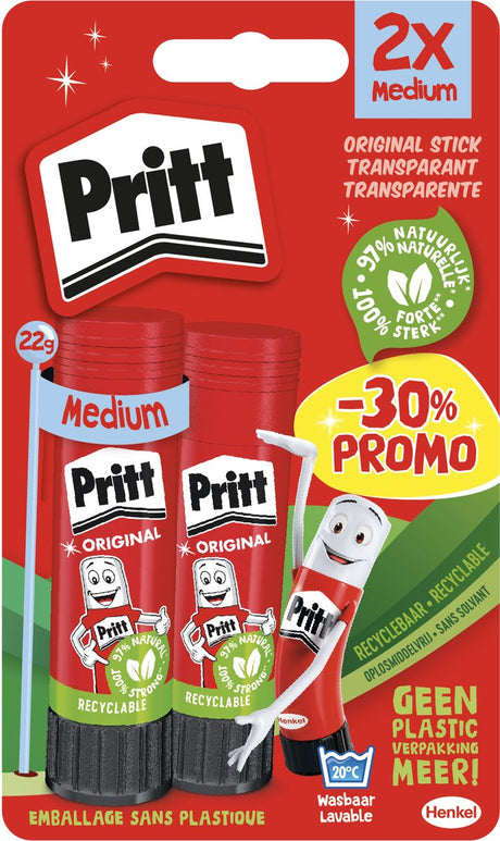 Pritt lijm stick original 2x22 gram | duo blister verpakking | voordelig makkelijk te gebruiken.
