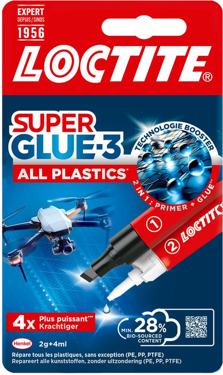 Loctite all plastics 2g+4 ml | superlijm - plastic lijm universeel | plastic lijm voor alle kunststoffen | speelgoed plasticlijm - super glue