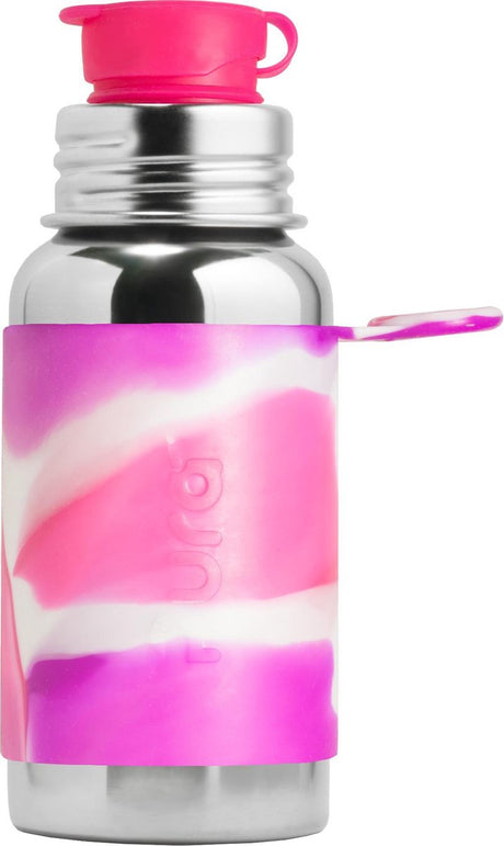 Pura sportfles 550 ml - drinkfles - bidon - plasticvrij - roest niet - vaatwasserbestendig - inclusief sportsleeve en sportdop - top is verwisselbaar - veelzijdig - roze swirl