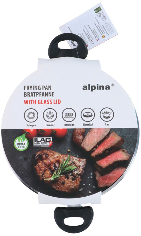Alpina hapjespan - 28cm - met glazen deksel - anti-aanbaklaag - alle warmtebronnen - aluminium glas