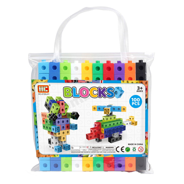 Vierkante bouwblokjes set in opbergtas - 100dlg.