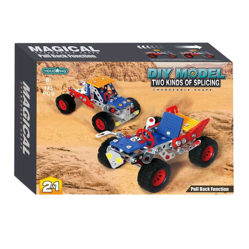 Metalen constructieset voertuigen 2in1 pull back, 144dlg.