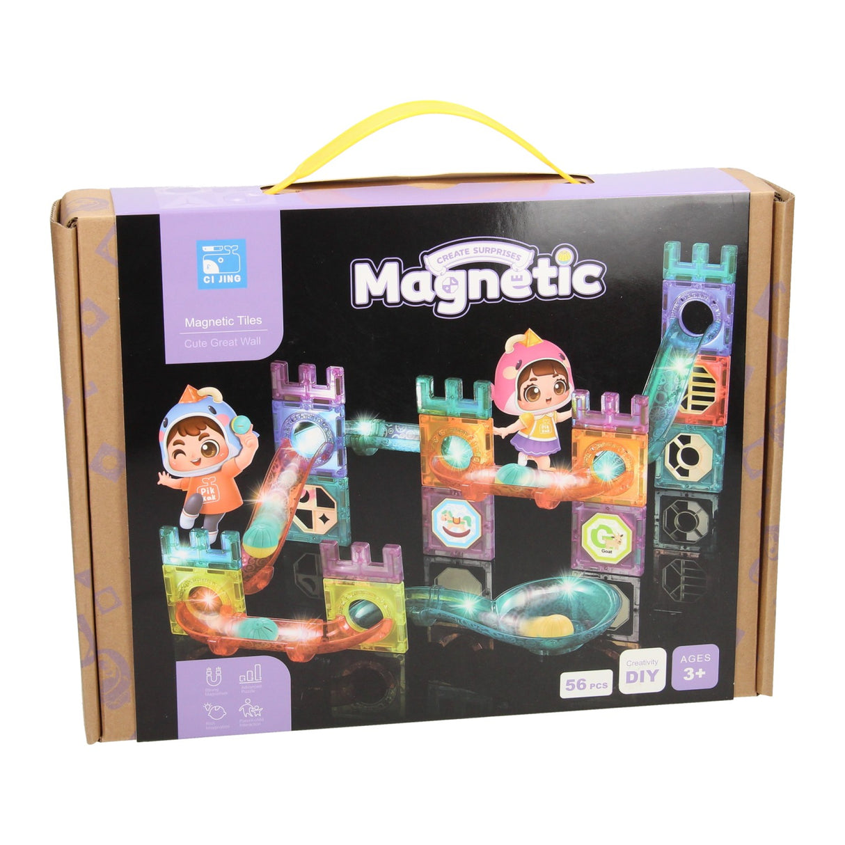 Magnetische knikkerbaan kasteel met licht, 56dlg.