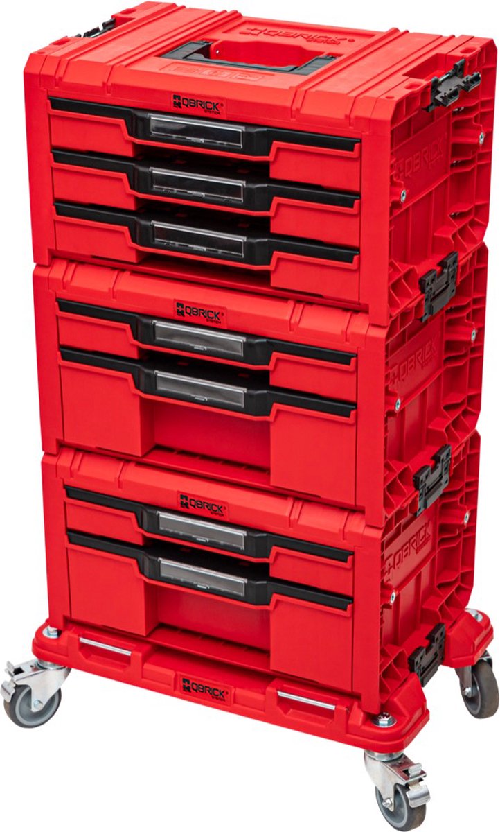 Qbrick system pro lades werkplaatsset 3 red ultra hd + 2x lade 2 gereedschapskist + 1x lade 3 gereedschapskist + rolplank