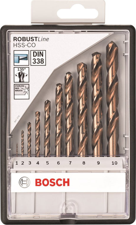 Bosch - 10-delige robust line metaalborenset hss-co 1; 2; 3; 4; 5; 6; 7; 8; 9; 10 mm