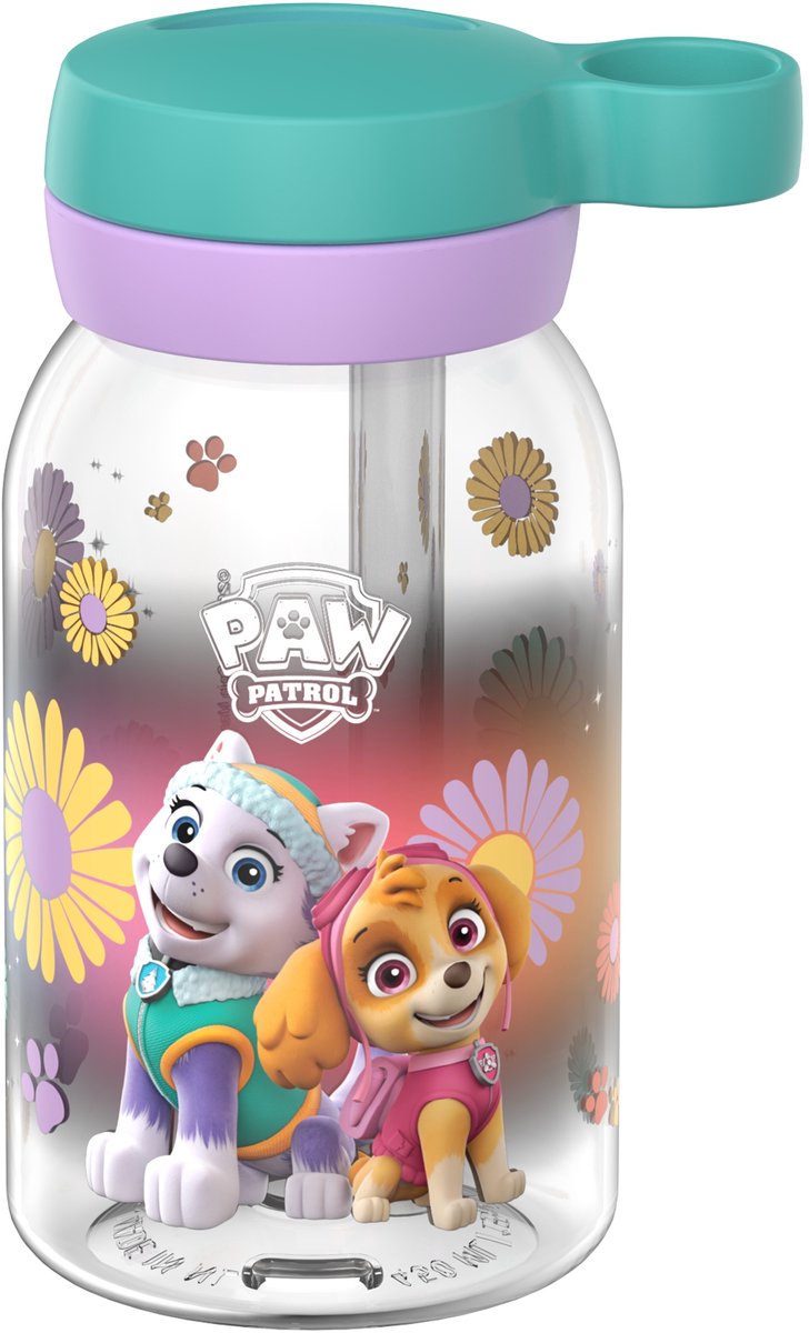 Mepal drinkfles met rietje campus - 450 ml - waterfles kinderen - lekdicht - hygiënische draaideksel - paw patrol girls