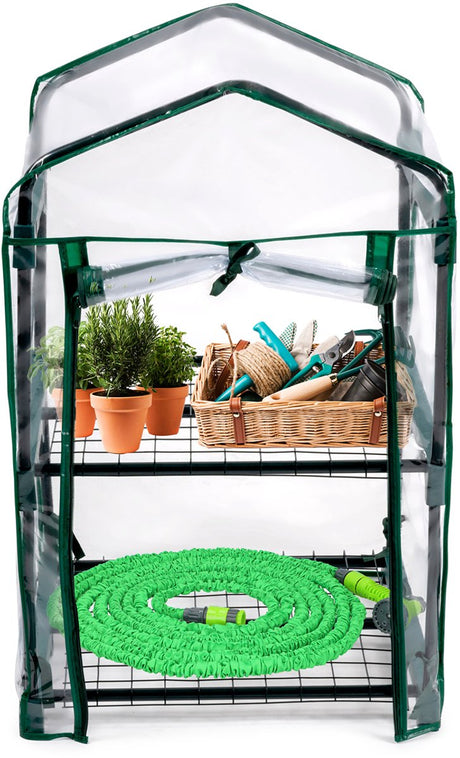 Kinzo broeikas kweekkas 45 x 50 x 80 cm - tuinkas met 2 verdiepingen - compacte broeikast voor planten en kweekbak - weerbestendig en transparant