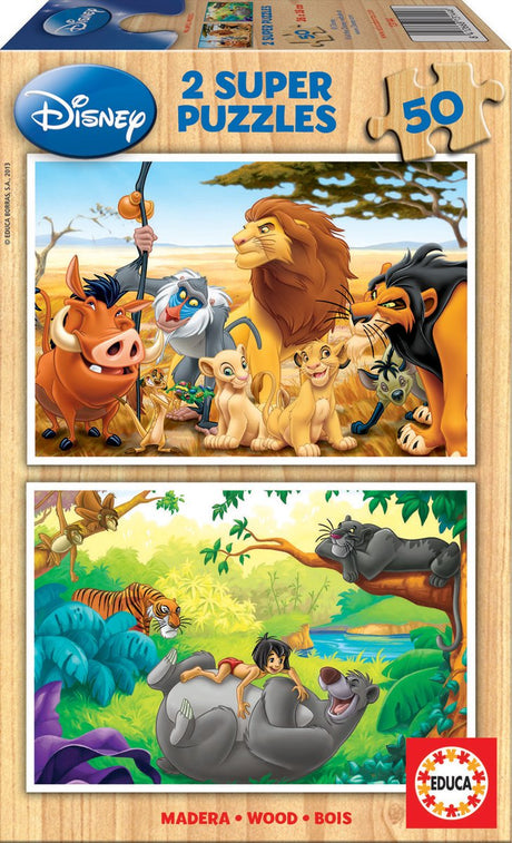 Educa puzzel - 2 houten puzzels 50 stukjes - animal friends