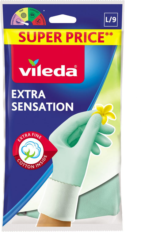 Vileda extra sensation huishoudhandschoenen – maat l – latex – dun comfortabel – voor precisiewerk en bescherming l