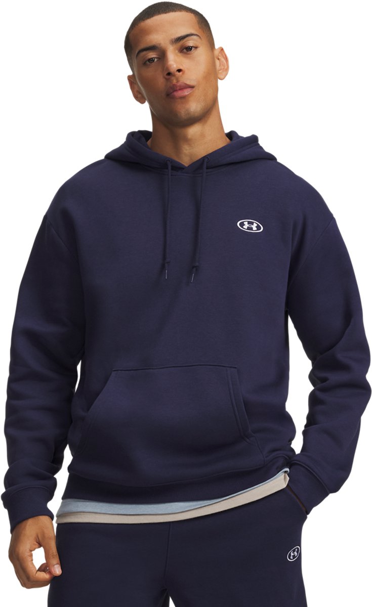 Under armour ua rival flc hoodie-blu heren sporttrui - midnight navy - wit