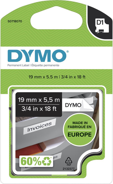 Dymo originele d1 duurzame polyester labels | zwarte tekst op wit label | 12 mm x 5,5 m | zelfklevende etiketten voor de labelmanager labelprinter | gemaakt in europa