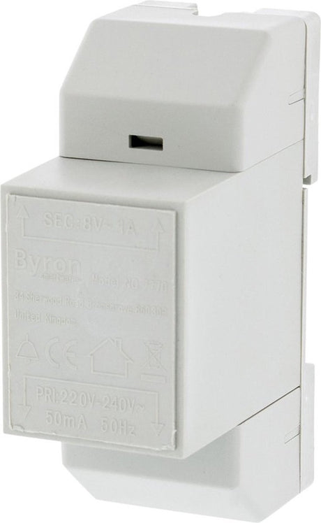 Byron 7770 bedrade din rail transformator – wit – 8 v 1 amp