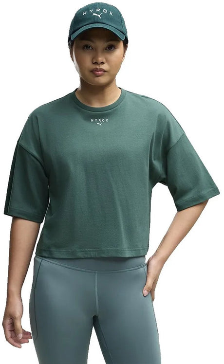 Puma x hyrox cropped lifestyle t-shirt met korte mouwen groen s vrouw s