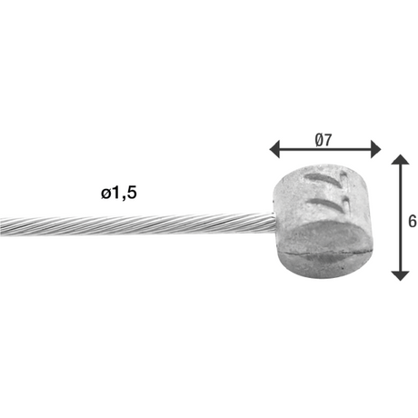 Elvedes rem binnenkabel 2 000 mm 1×19 draads rvs ø1,5mm met t-nippel ø7 × 6mm