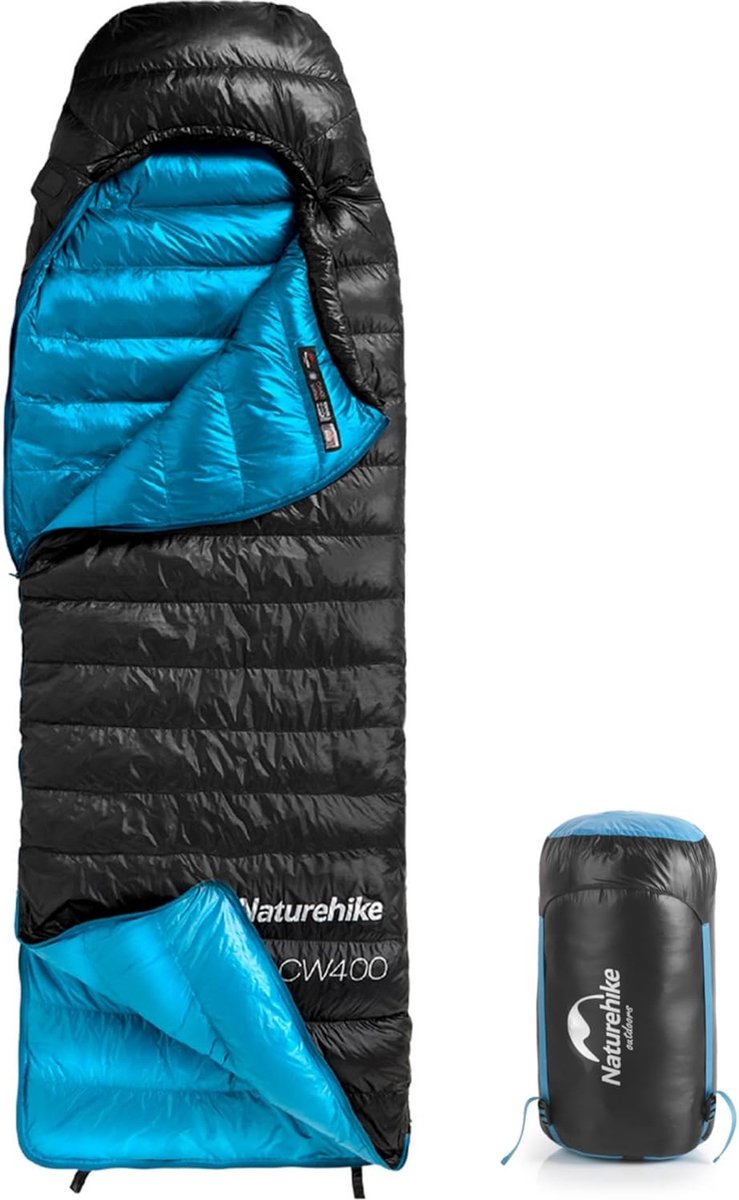 Naturehike cw400 - mummy slaapzak - large - 220cm x 85cm - ultralicht - dons - zwart