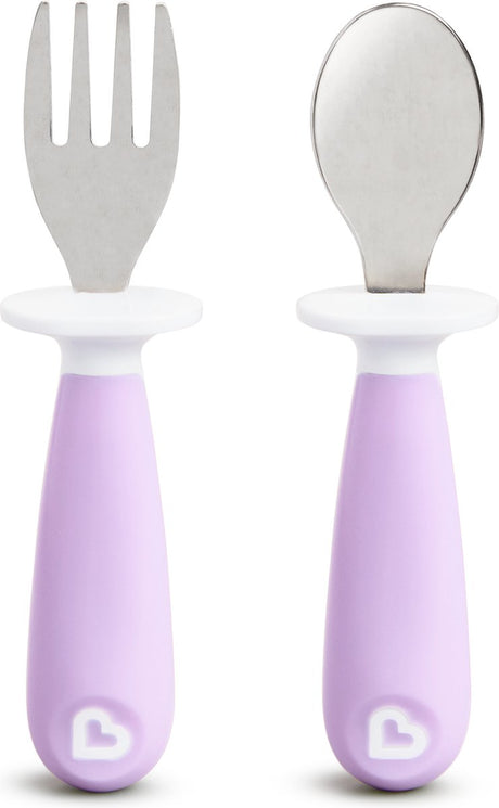 Munchkin kinderbestek vork en lepel voor peuters – raise - 2-delig - vanaf 12 maanden - roestvrijstalen bestekset - paars
