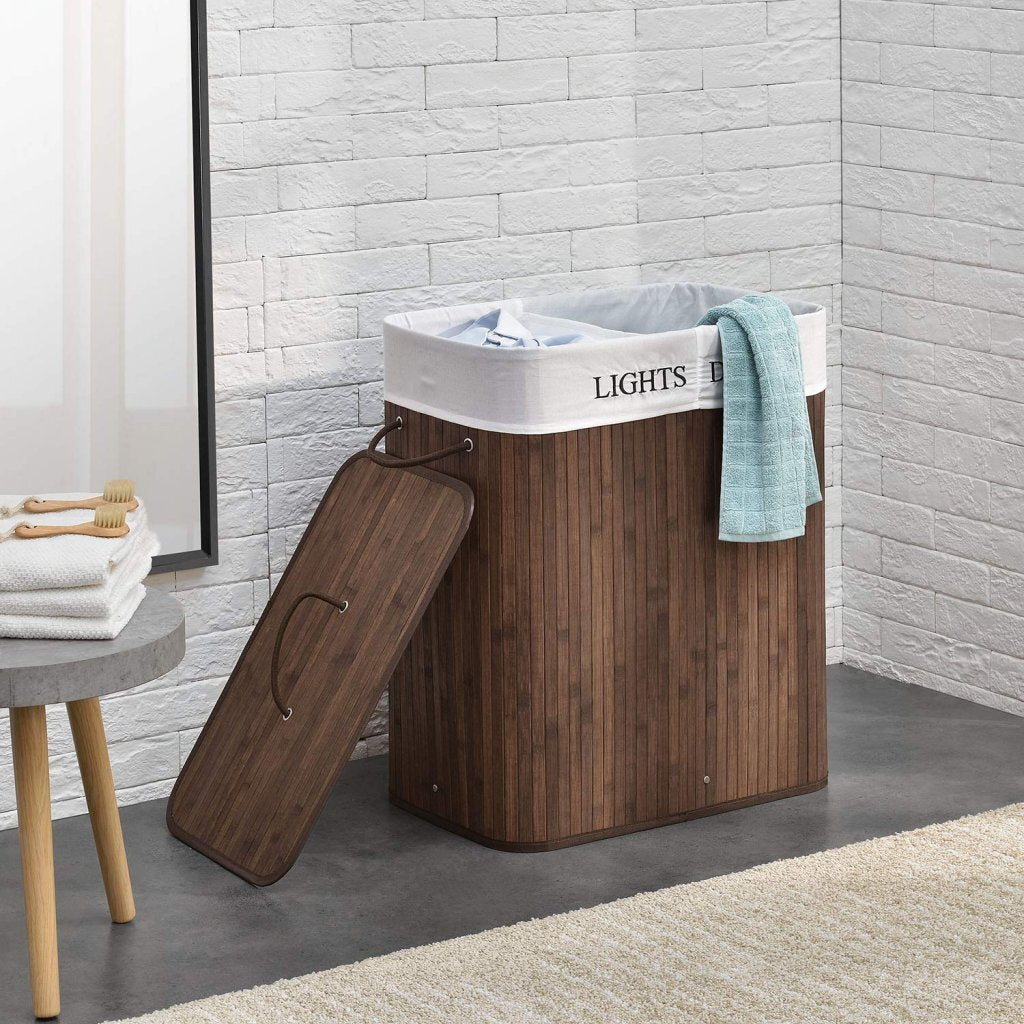 Homestyle pro rechthoekige bamboe wasmand + tekst 52x32x63 cm bruin wit