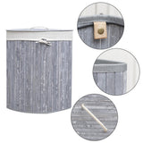 Homestyle pro ronde opvouwbare bamboe wasmand 35x50 cm grijs wit