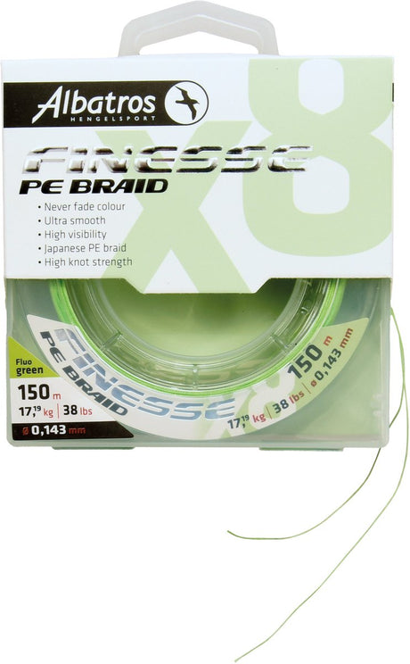Albatros - finesse x8 braid - vislijn - 0,102mm - 150mtr - fluo green - never fade colour