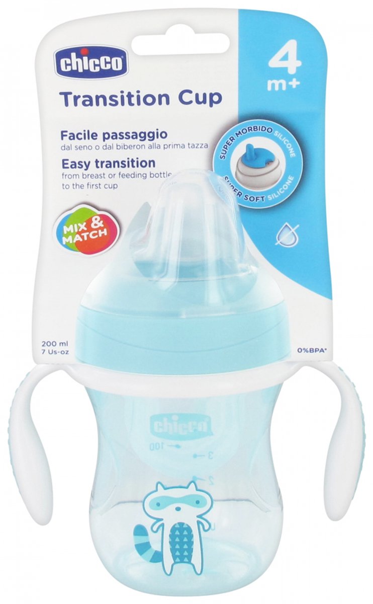Chicco overgangsbeker 200 ml 4 maanden en ouder (modellen : blauwe wasbeer)