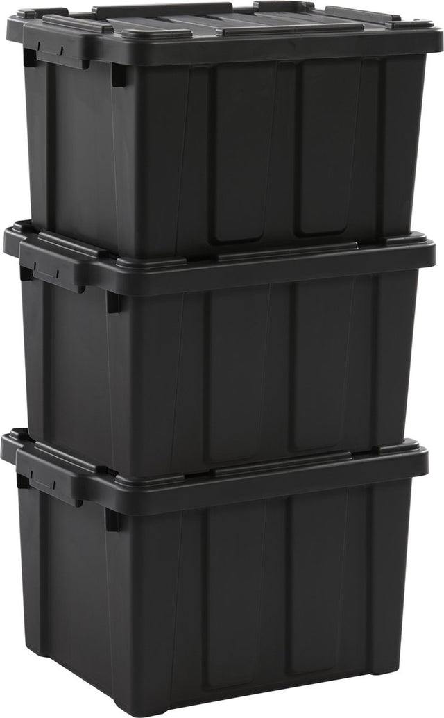 Iris powerbox robuust opbergbox - 21l - kunststof - zwart - set van 3