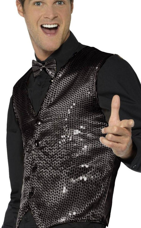 Smiffys - sequin waistcoat kostuum - l - zwart
