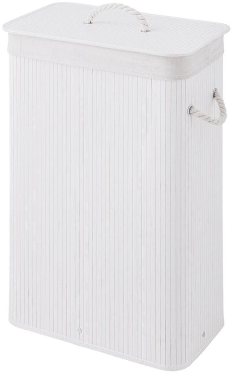 Sealskin bamboo – bamboe wasmand met deksel - wasbare katoenen waszak - handvatten - 56 liter – afmetingen 60 x 40 x 23,5 cm - wit