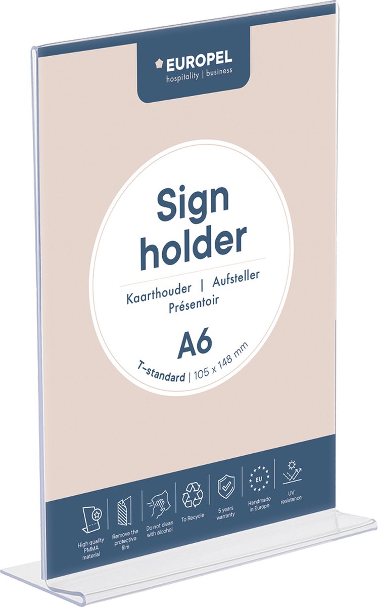 Europel kaarthouder - t-standaard - a6 - 10,5 x 14,8 cm - acryl