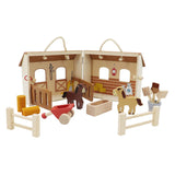 Wooden Horse Stable Playing set portatile, 13dlg.