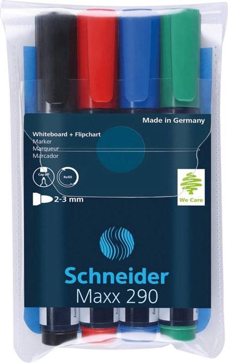 Schneider schrijfwaren schneider whiteboard stiften - maxx 290 - ronde punt - 4 stuks - voor whiteboard en flipover - s-129094