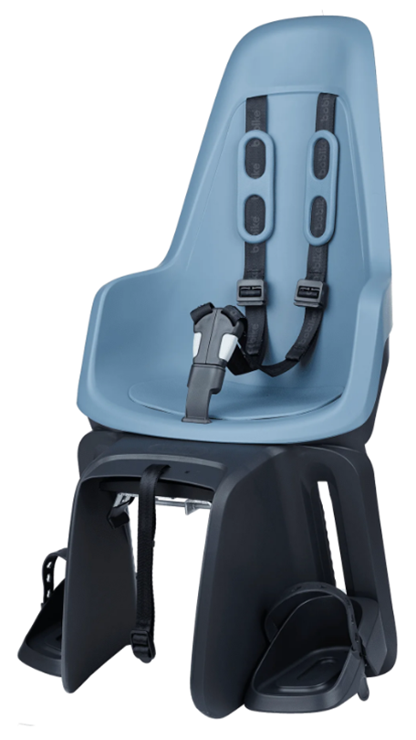 Asiento infantil de Bobike detrás de un maxi e-bd citadel azul