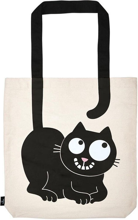 Merkloos sans marque katoenen shopper - draagtas - dagelijkse boodschappen - trendy kattenprint - 39 x 42 cm - zwart