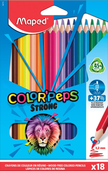 Maped office maped driehoekige kleurpotloden color'peps strong, 18 in kartonnen doosje