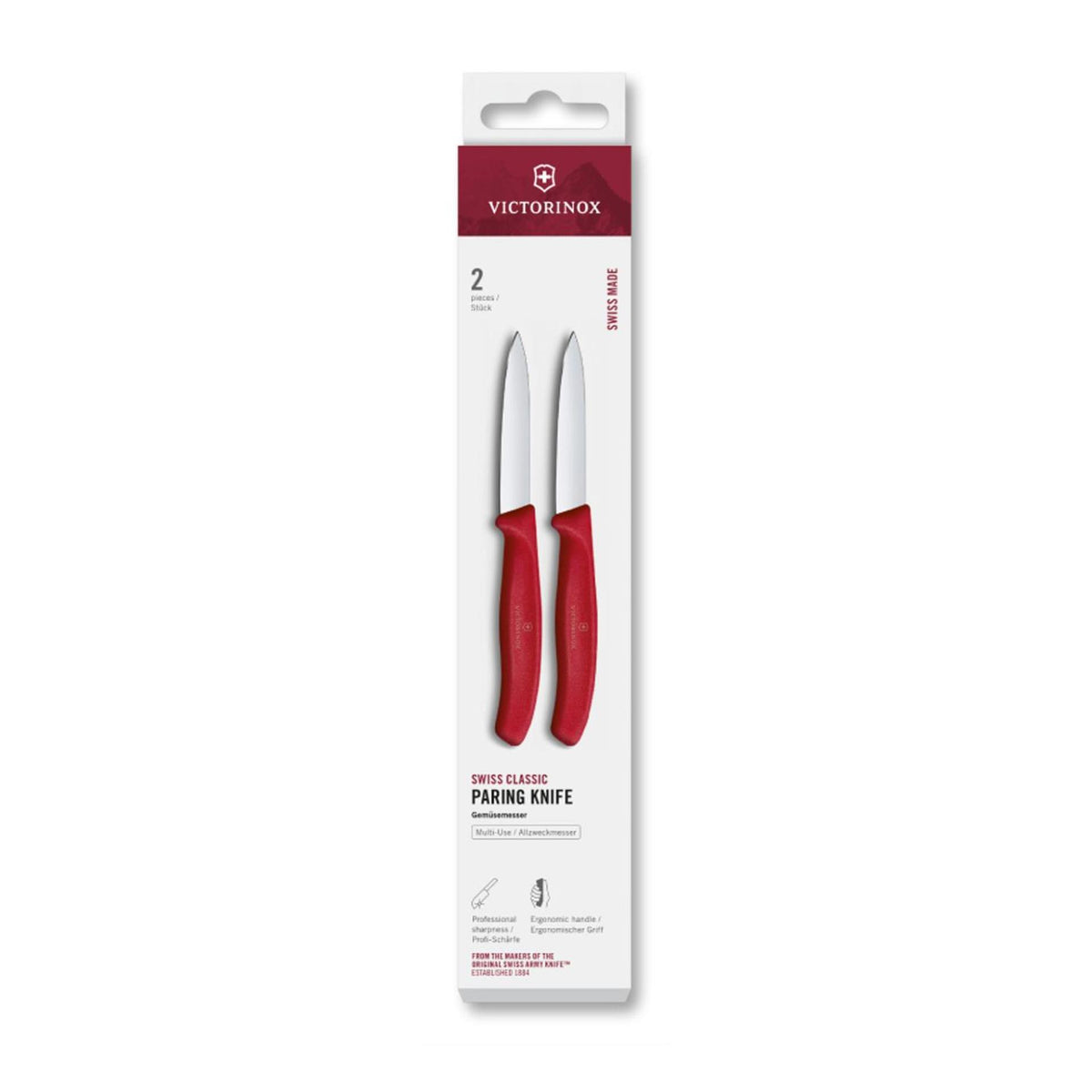 Victorinox schilmes set keukenmes 2 stuks 8cm rood roestvrij staal.