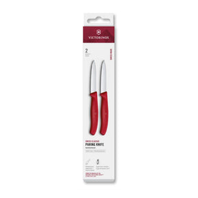 Victorinox schilmes set keukenmes 2 stuks 8cm rood roestvrij staal.