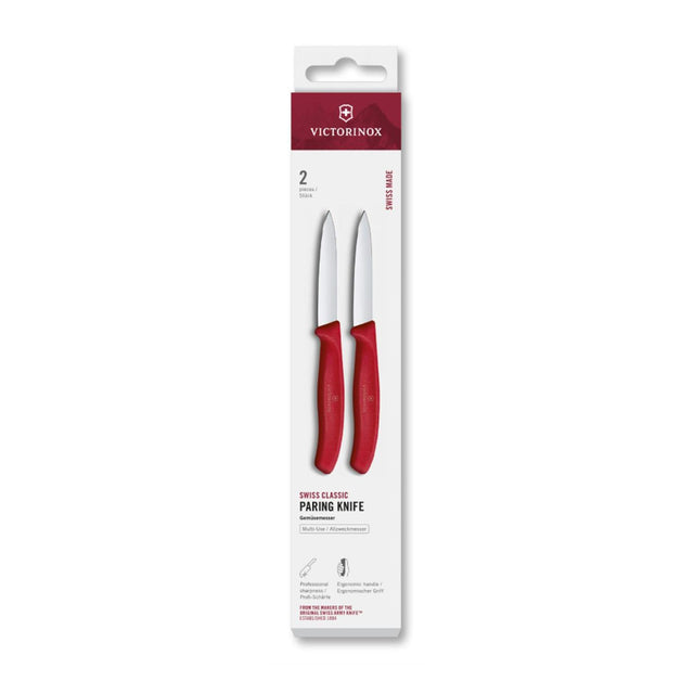 Victorinox schilmes set keukenmes 2 stuks 8cm rood roestvrij staal.